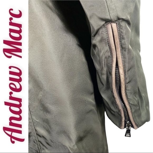 ANDREW MARC Olive Army Green Long Down Coat With Fur Trimmed Hood, Size Small - Picture 7 of 11